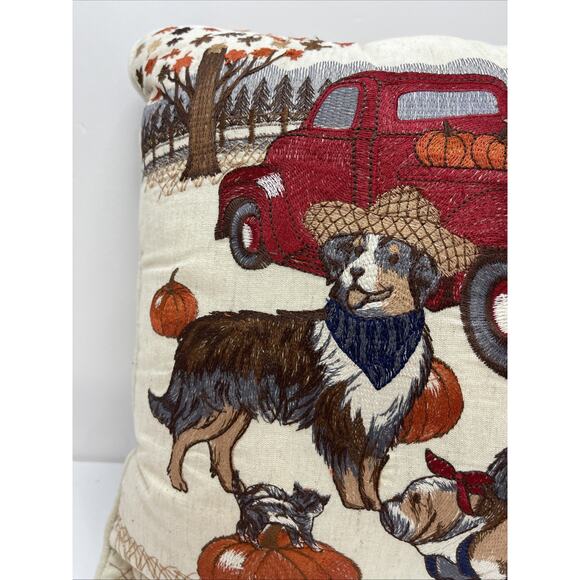 Pier 1 Dog Cat Pumpkin Autumn/Fall Theme Throw Pillow 15”x 15”, Zipper - Picture 5 of 9